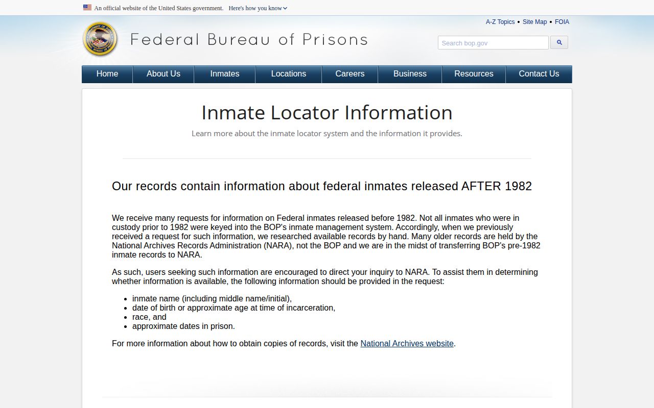 Federal BOP release date and status meanings for Benton County searches