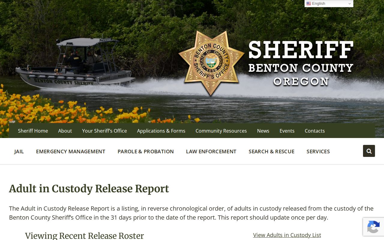 Benton County released inmate 31-day report search and release fields
